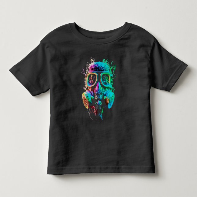 Neon Gas Mask: Vibrant Kaos Konst T Shirt (Framsida)