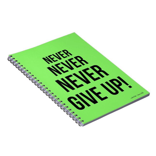 Neon Ge up aldrig Winston Churchill Motivational Anteckningsbok (Högra Sidan)