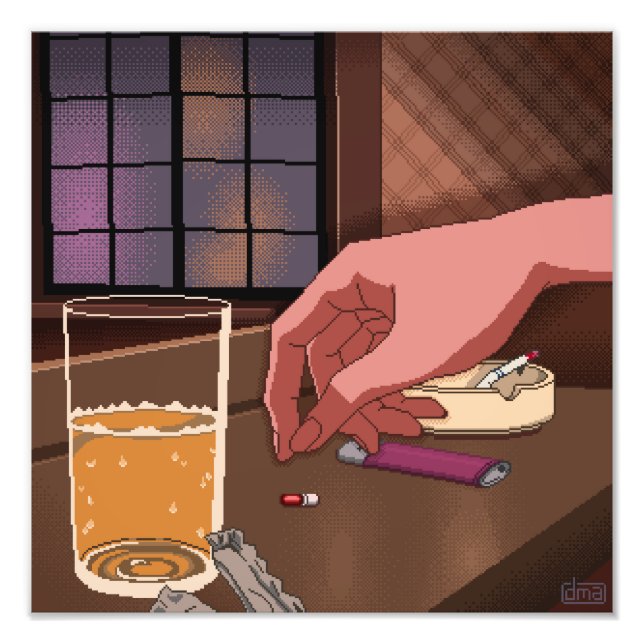 Neon Genesis Evangelion Pixel Art Photo Print Fototryck (Framsidan)