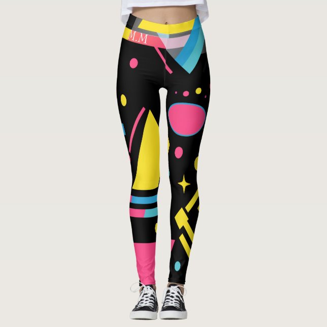 Neon Geo Modern Blast Färgglatt Geometriskt Mönste Leggings (Framsida)