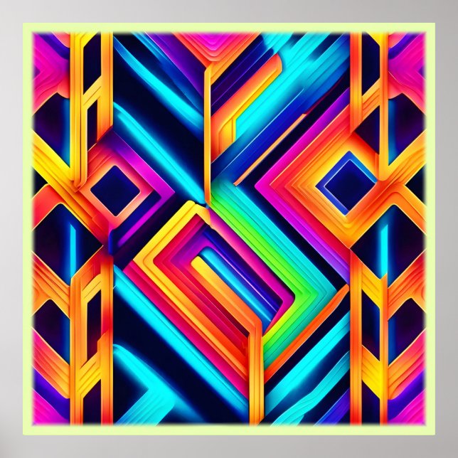 Neon Geometric Abstrakt Art Poster (Framsidan)