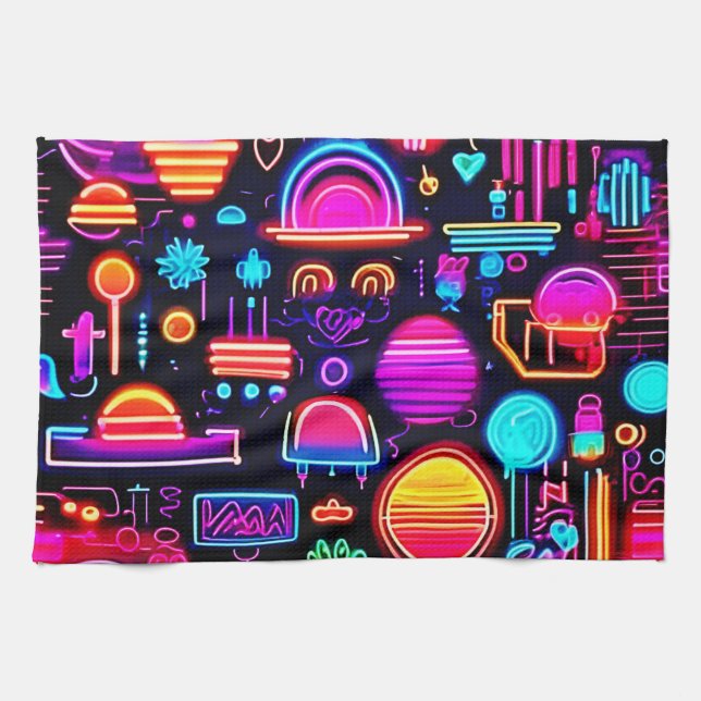 Neon Geometric Abstrakt Kökshandduk (Horisontell)