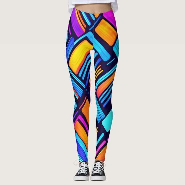 Neon Geometric Abstrakt Leggings (Framsida)
