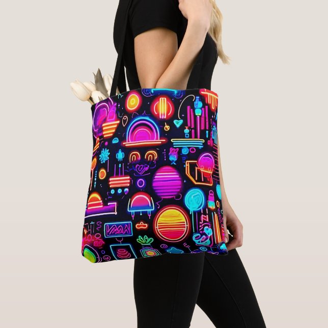 Neon Geometric Abstrakt Tygkasse (Närbild)