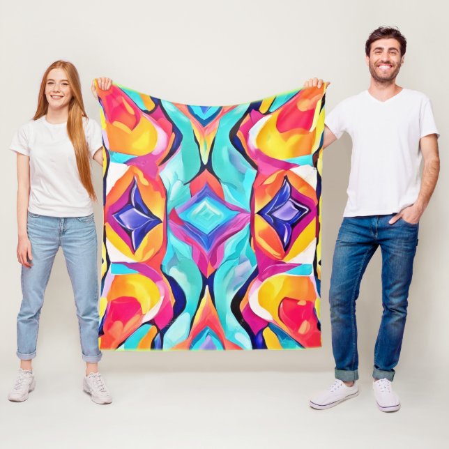 Neon Geometric Fusion Art Fleecefilt (På plats)