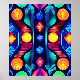 Neon Geometric Mandala Art Poster