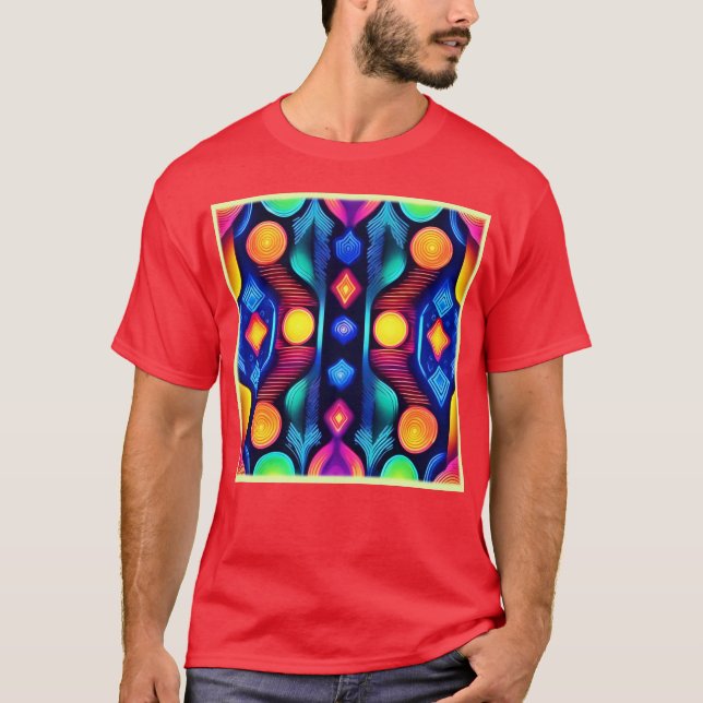 Neon Geometric Mandala Art T Shirt (Framsida)