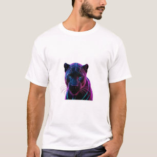 Neon Geometric Panther - Futuristiska Holografiskt T Shirt