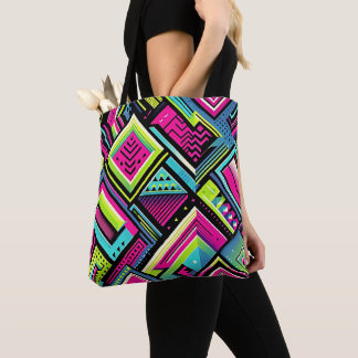 Neon Geometric Pop Art Tote Bag Tygkasse