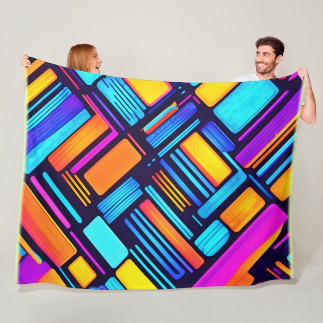 Neon Geometrisk Abstrakt Fleecefilt (På plats)