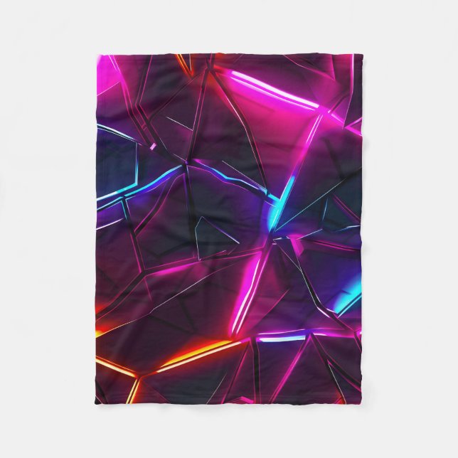 Neon Geometrisk Abstrakt Futuristisk Cyberpunk Fleecefilt (Framsidan)