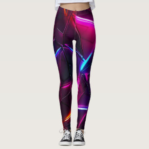 Neon Geometrisk Abstrakt Futuristisk Cyberpunk Leggings