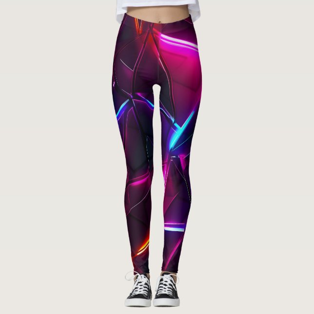 Neon Geometrisk Abstrakt Futuristisk Cyberpunk Leggings (Framsida)