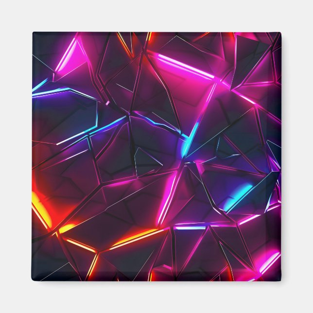 Neon Geometrisk Abstrakt Futuristisk Cyberpunk Magnet (Framsidan)