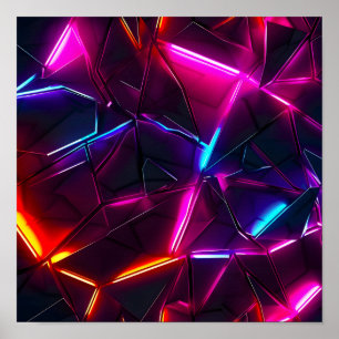 Neon Geometrisk Abstrakt Futuristisk Cyberpunk Poster