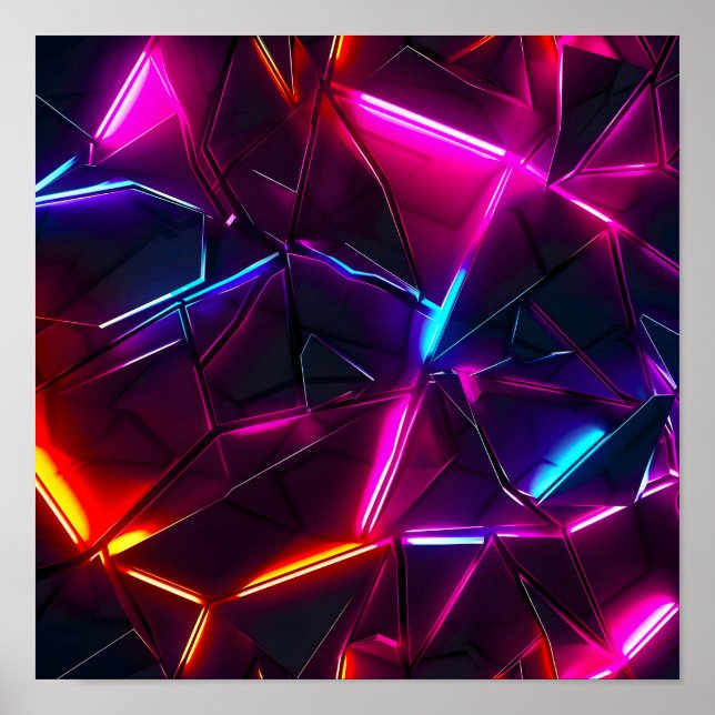 Neon Geometrisk Abstrakt Futuristisk Cyberpunk Poster (Framsidan)