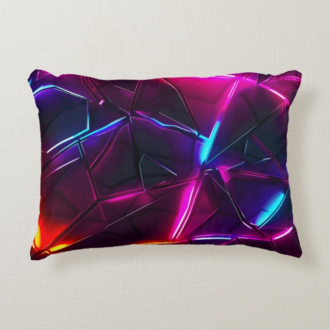 Neon Geometrisk Abstrakt Futuristisk Cyberpunk Prydnadskudde (Framsidan)