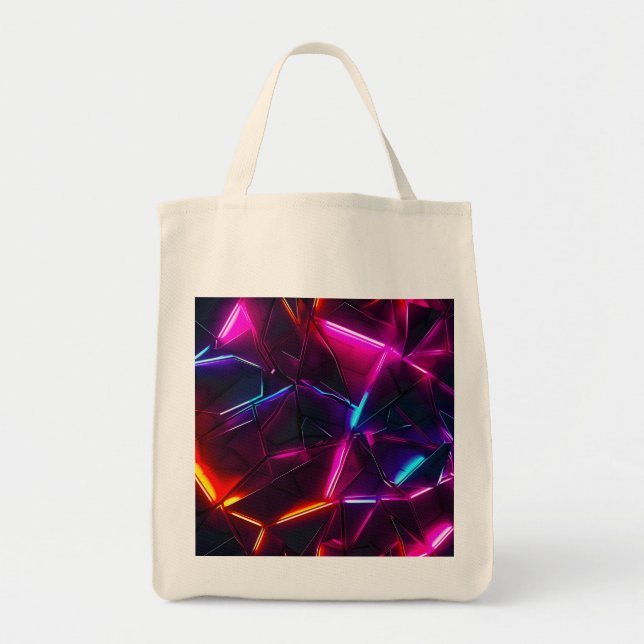 Neon Geometrisk Abstrakt Futuristisk Cyberpunk Tygkasse (Framsidan)