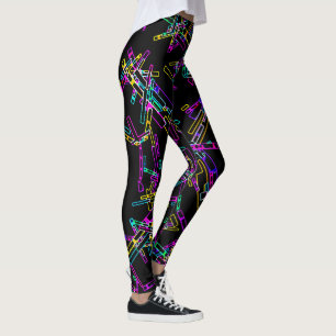 Neon Geometrisk Explosion: Vibrerande Abstrakt Stä Leggings