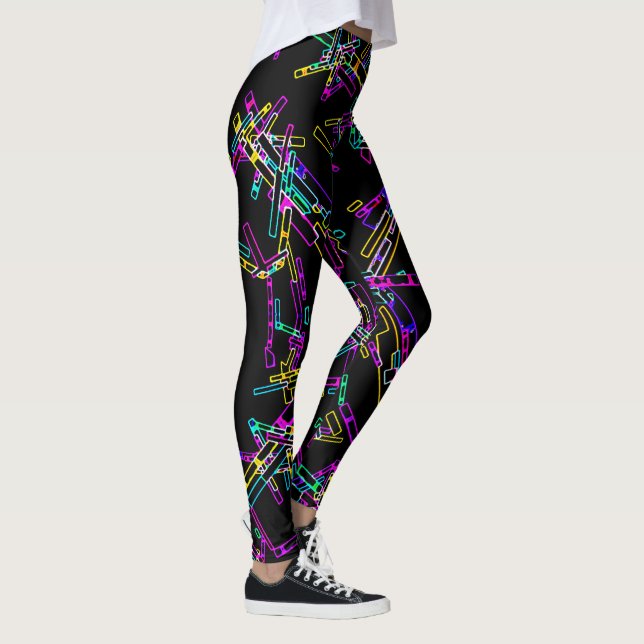 Neon Geometrisk Explosion: Vibrerande Abstrakt Stä Leggings (Höger)