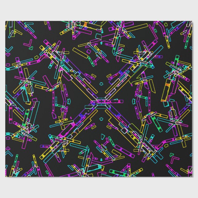 Neon Geometrisk Explosion: Vibrerande Abstrakt Stä Presentpapper (Platt)