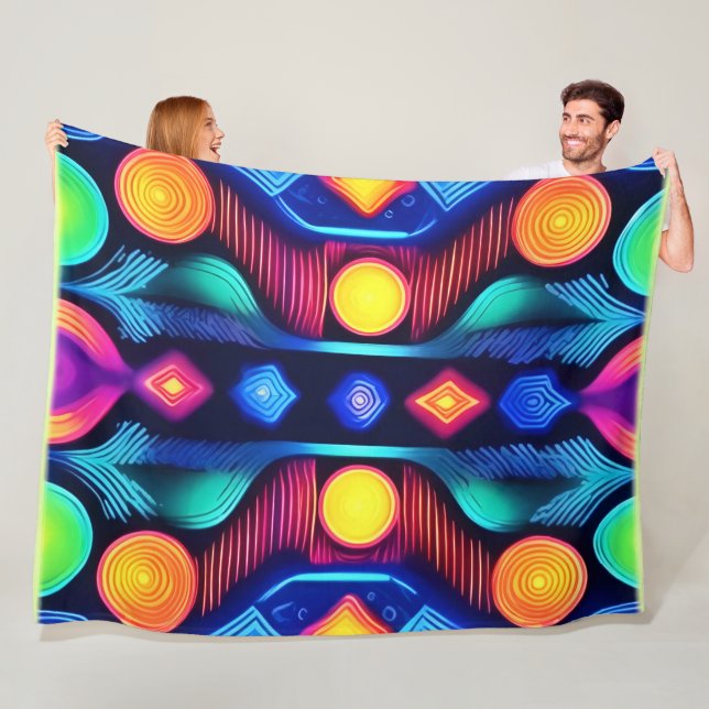 Neon Geometrisk Mandala Konst Fleecefilt (På plats)