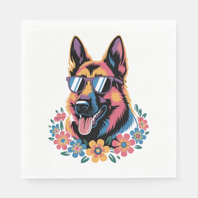 Neon German Shepherd with Sunglasses Pappersservett (Framsidan)