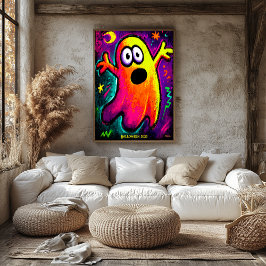 Neon Ghost - Vibrant Tecknad Pop Art Halloween Poster