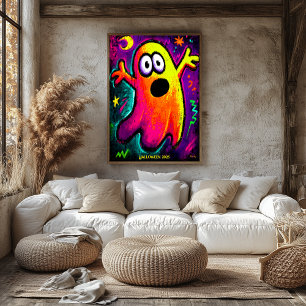 Neon Ghost - Vibrant Tecknad Pop Art Halloween Poster