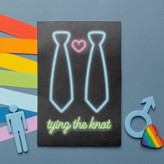 Neon Gifter sig Gay Bröllop Inbjudningar (Featuring fabulous faux neon lights in two neck ties and a heart. Ideal for your magnificent wedding)