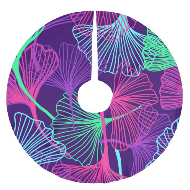 Neon Gingko Löv: Bright Blommigt. Julgransmatta Borstad Polyester (Framsidan)