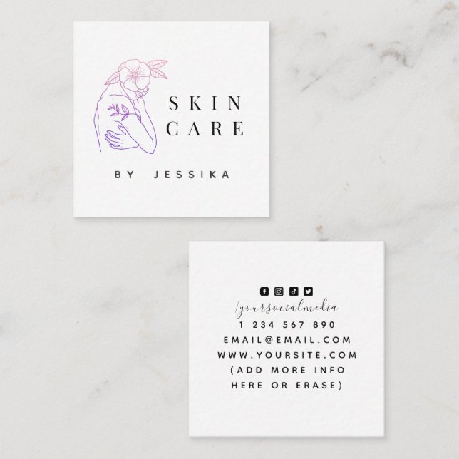 Neon Girl Aesthetics &Social Media Skincare Beauty Fyrkantigt Visitkort (Fram/baksida)