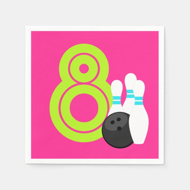Neon Girl Bowling Birthday Pappra Napkins Pappersservett (Framsidan)