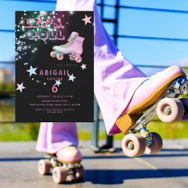 Neon Girl Låt oss Roll Skating Födelsedagsfest Inbjudningar