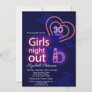 Neon Girls Natt ut 30års födelsedag Party Inbjudningar