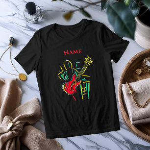 Neon Gitarr Linje Konst Livfull Musikalisk T-Shi T Shirt