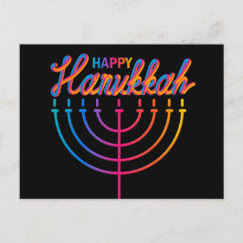 Neon Glad Hanukkah Menorah Vykort