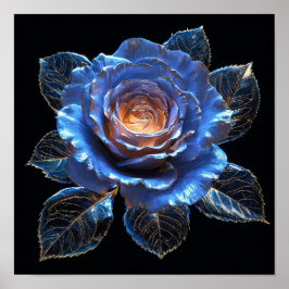 💙 Neon Glas Blå Ros Glödande Fantasi Blommig Kons Poster