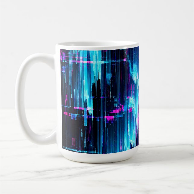 Neon Glitch Data Ström Abstrakt Kaffemugg (Vänster)
