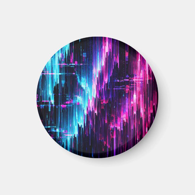 Neon Glitch Data Ström Abstrakt Magnet (Framsidan)