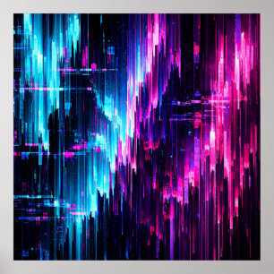 Neon Glitch Data Ström Abstrakt Poster
