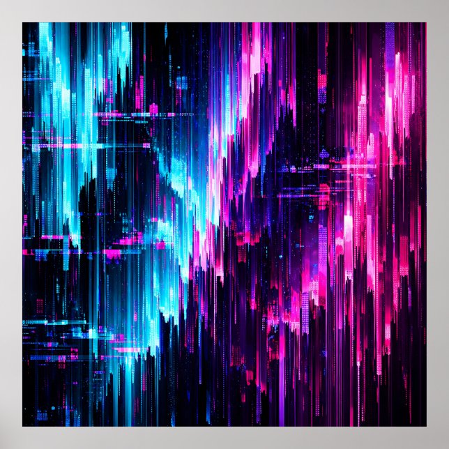 Neon Glitch Data Ström Abstrakt Poster (Framsidan)