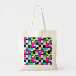 Neon Glitch Geometric Canvas Tote Bag Tygkasse