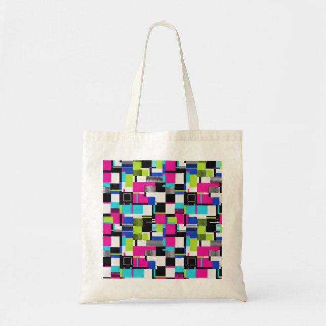 Neon Glitch Geometric Canvas Tote Bag Tygkasse (Framsidan)