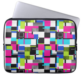 Neon Glitch Geometric Padded Laptop Sleeve