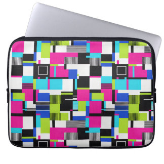 Neon Glitch Geometric Padded Laptop Sleeve