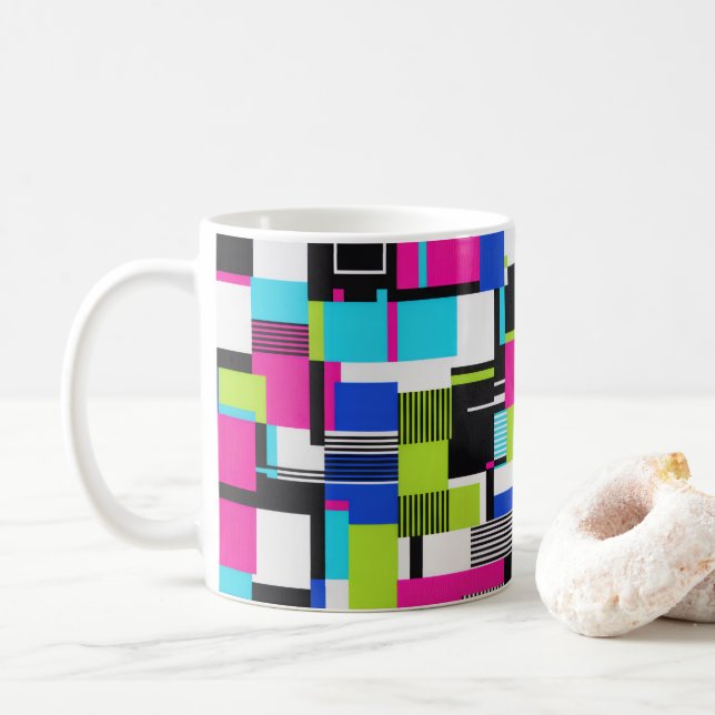 Neon Glitch Geometrisk Keramisk Kaffemugg (Med munk)