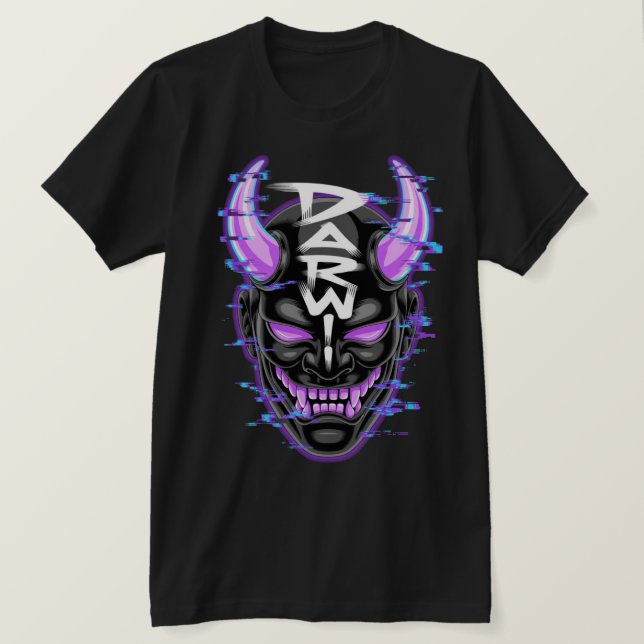 "Neon Glitch Oni Mask - DARW" T Shirt (Design framsida)