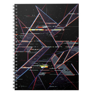 Neon Glitchcore Geometriska Former på Svart Anteckningsbok