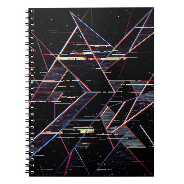 Neon Glitchcore Geometriska Former på Svart Anteckningsbok (Framsidan)